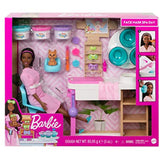 Barbie Face Mask Spa Day Playset with Brunette Barbie Doll, Puppy, 3 Tubs of Barbie Dough and 10+ Accessories to Create and Remove Face Blemishes on Doll and Puppy, Gift for Kids 3 to 7 Years Old