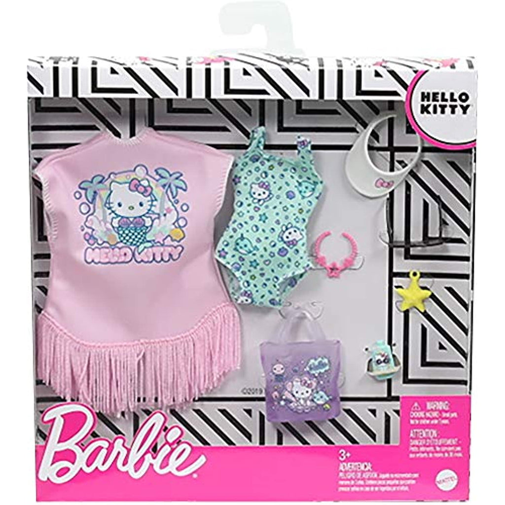 Barbie Storytelling Fashion Pack of Doll Clothes Inspired by Hello Kitty & Friends: Swimsuit, Fringed Cover-up & 6 Beach-Themed Accessories Dolls, Gift for 3 to 8 Year Olds