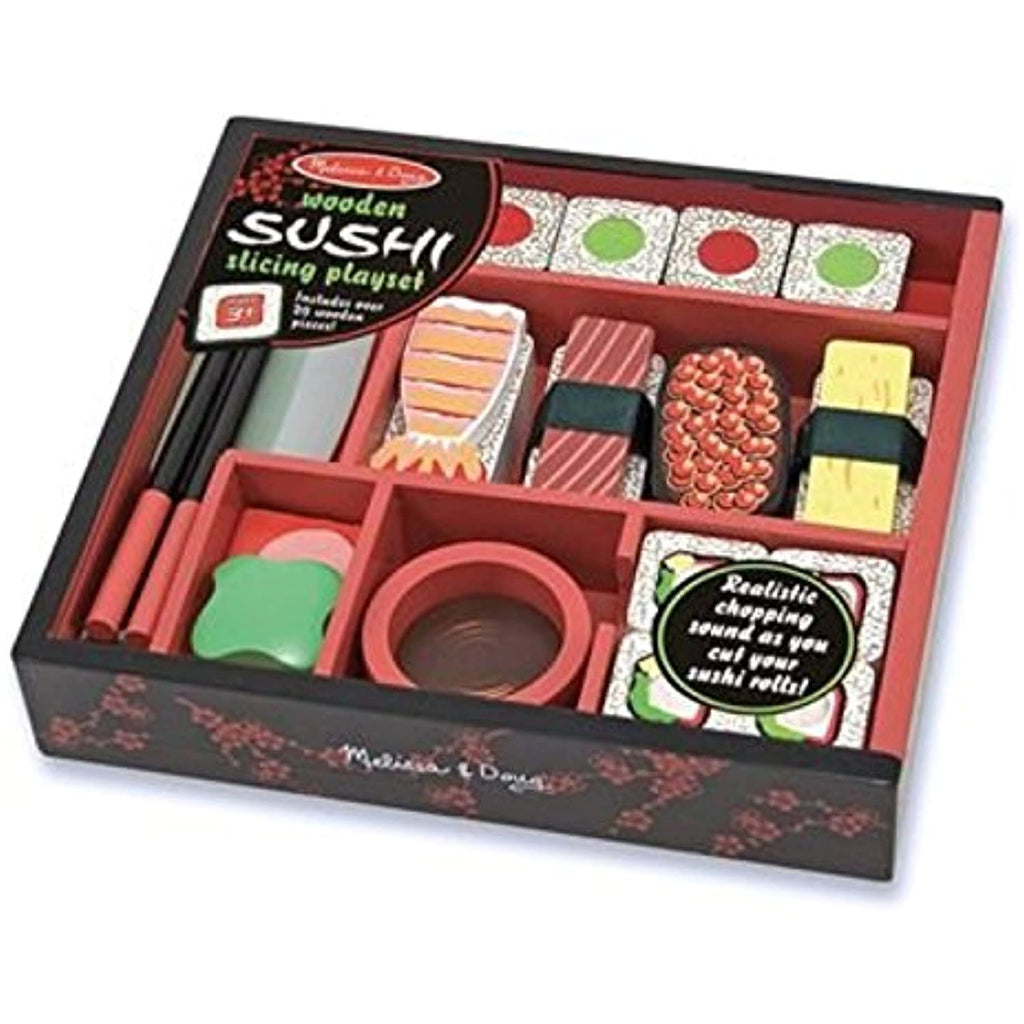 Melissa & Doug Bundle Includes 2 Items Roll, Wrap & Slice Sushi Counter Toy Sushi Slicing Wooden Play Food Set
