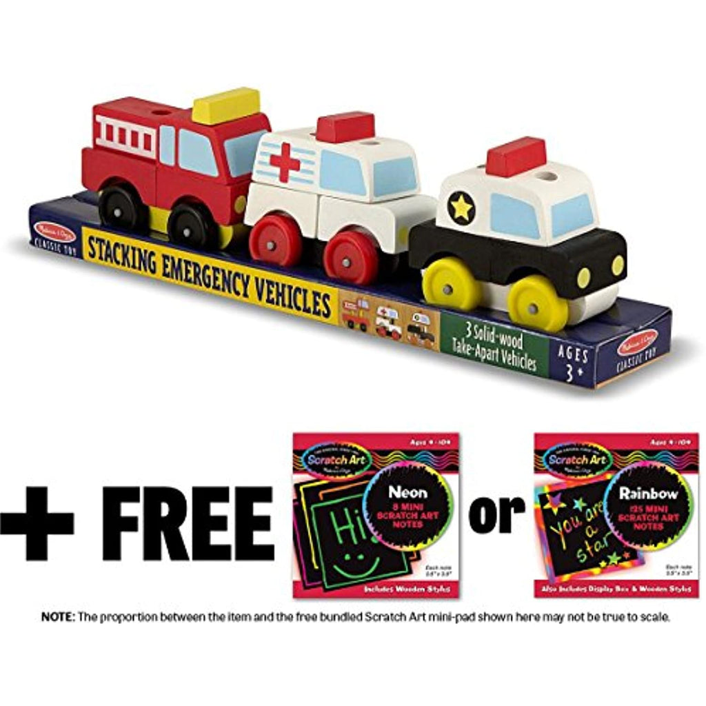 Melissa & Doug Stacking Emergency Vehicles & 1 Scratch Art Mini-Pad Bundle (03075)