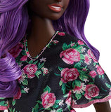 Barbie Fashionistas Doll with Purple Hair Wearing Black Floral Dress, for 3 to 8 Year Olds