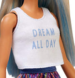 Barbie Fashionistas Doll with Long Blue and Platinum Blonde Hair Wearing ‘Dream All Day’ Tank, Striped Skirt and Accessories, for 3 to 8 Year Olds