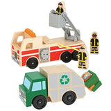 Melissa and Doug Whittle World Wooden Playset Bundle - Fire Truck Playset with Garbage Truck Set - Ages 3 and Up