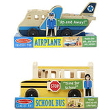 Melissa and Doug Whittle World Wooden Playset Bundle - School Bus Set with Plane and Luggage Carrier Set - Ages 3 and Up