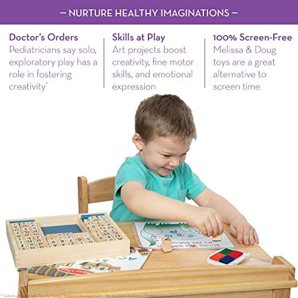 Melissa & Doug Deluxe Wooden Stamp Set ABCs 123s & First Wooden Stamp Set – Vehicles