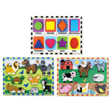 Melissa & Doug Chunky Puzzles Bundle Set #2 (Set of 3) - Farm/Pet/Shapes