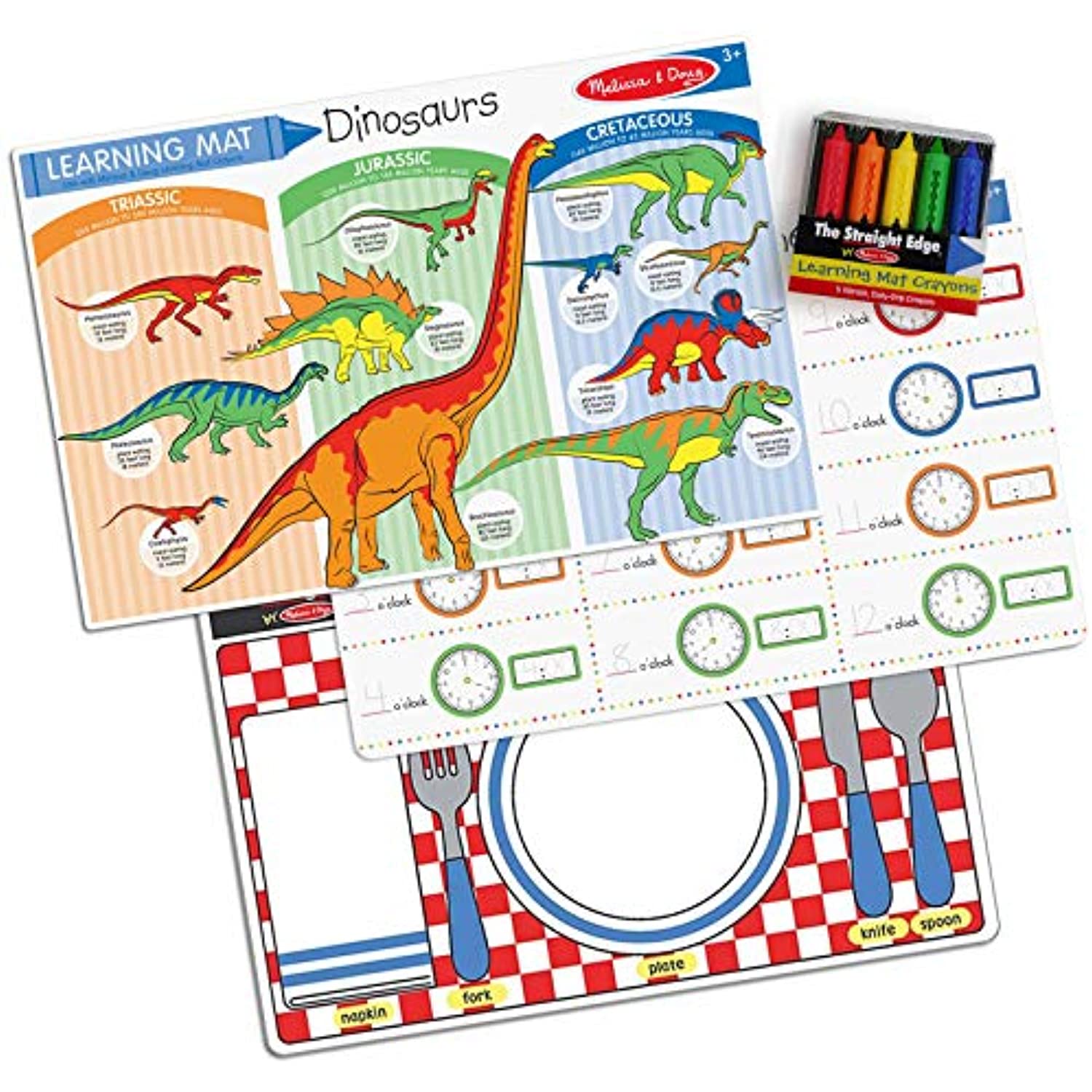 Melissa & Doug Basic Knowledge I w/ Crayon Bundle for Ages 3 to 6: Telling Time, Set The Table, Dinosaurs (#BAS1-MAT)