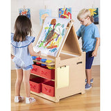 Guidecraft Desk to Easel Art Cart - Kids' Folding Arts and Crafts Activity Center with Chalkboard, Whiteboard, Paper Roller, Paint Cups, and Fabric Storage Bins
