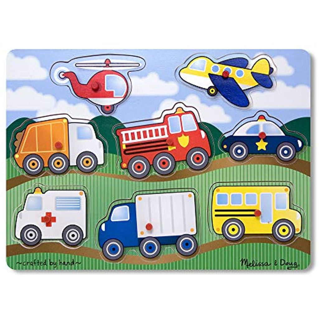 Melissa & Doug Wooden Peg Puzzles Set - Farm, Safari, and Vehicles