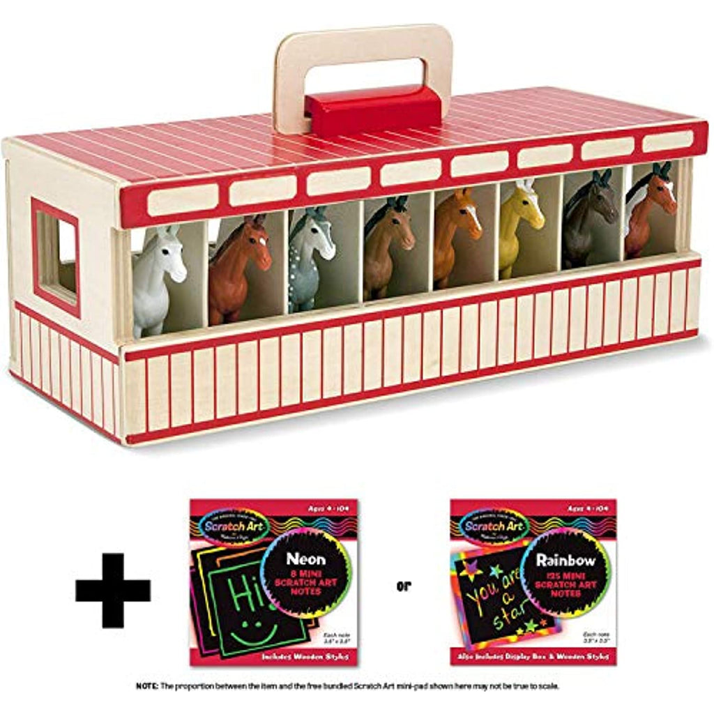 Take-Along Show Horse Stable 4-Piece Figure Play Set + FREE Melissa & Doug Scratch Art Mini-Pad Bundle