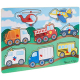 Melissa & Doug Wooden Peg Puzzles Set - Construction Site, Transportation, and Vehicles