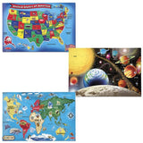 Melissa & Doug Deluxe Wooden USA Map, Solar System and World Map Puzzle Bundle