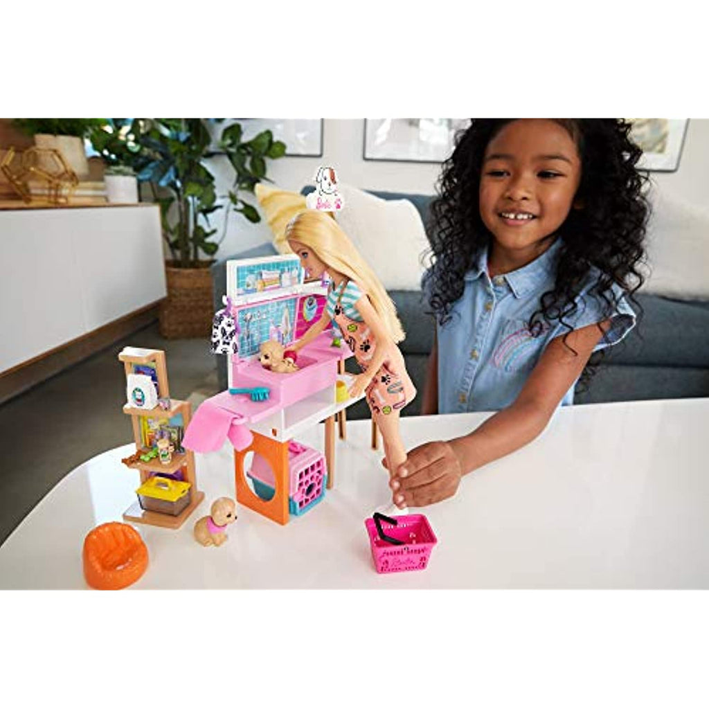 Barbie Doll (11.5-in Blonde) and Pet Boutique Playset with 4 Pets, Color-Change Grooming Feature and Accessories, Great Gift for 3 to 7 Year Olds