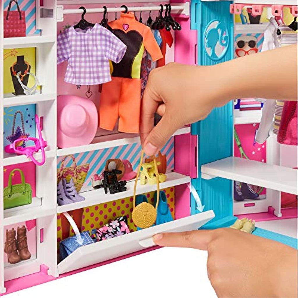 Barbie Dream Closet with Blonde Doll & 25+ Pieces, Toy Closet Expands to 2+ ft / 60+ cm Wide & Features 10+ Storage Areas, Full-Length Mirror, Customizable Desk Space and Rotating Clothes Rack