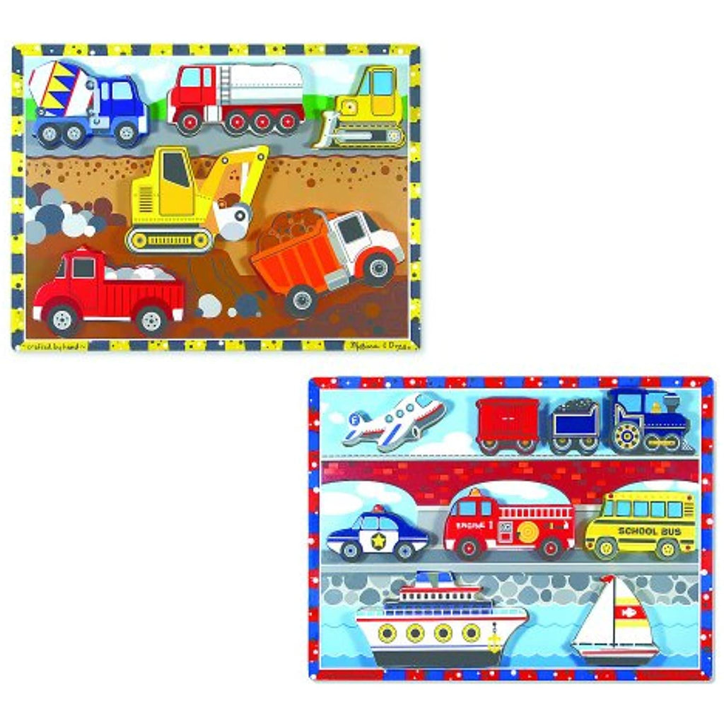 Melissa & Doug Wooden Chunky Puzzles Set - Vehicles and Construction