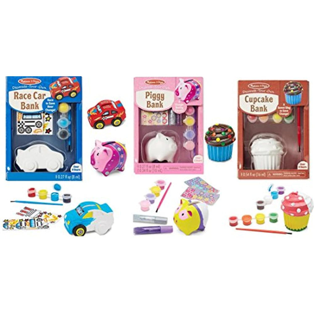 Race Car Bank, Piggy Bank and Cupcake Bank Painting Decorate Your Own Bundle