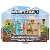 Minecraft 2-Pack Iron Golem & Steve 3.25" Scale Video Game Authentic Action Figure with Accessory and Craft-a-Block