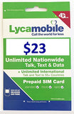 Lycamobile Preloaded Sim Card with $23 Plan Service Plan with Unlimited talk text and Data