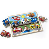 Melissa & Doug Vehicles: Jumbo Knob Puzzle & 1 Scratch Art Mini-Pad Bundle (08980)