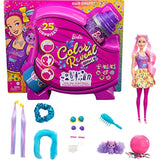 Barbie Color Reveal Glitter! Hair Swaps Doll, Glittery Pink with 25 Hairstyling & Party-Themed Surprises Including 10 Plug-in Hair Pieces, Gift for Kids 3 Years and older