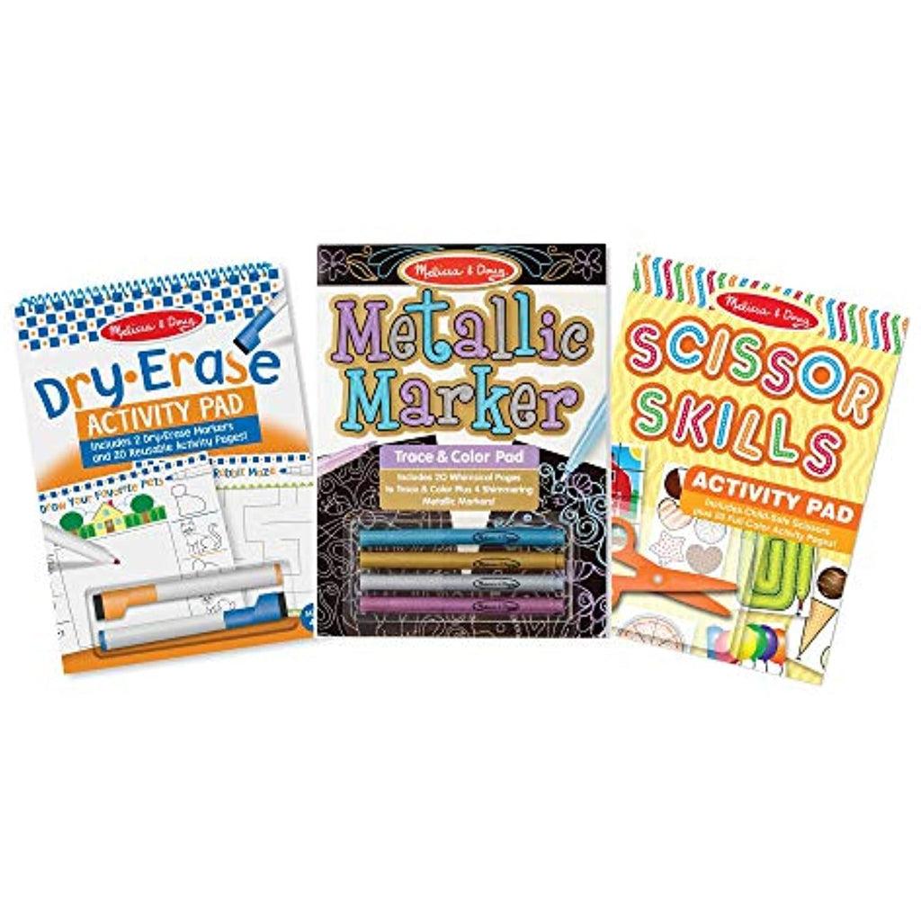 Melissa & Doug Creative Activity Pad 3 Pack - Scissor Skills, Dry-Erase Fun, Metallic Markers, Multicolor