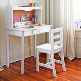Guidecraft Classic Kids Desk and Chair Set - White: Kids Study Table with Hutch, Cork Board and Drawer, Children's Furniture