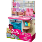 Barbie Indoor Furniture Playset, Kitchen Dishwasher with Working Door and Pull-Out Tray, Plus Dishes and Washing Accessories