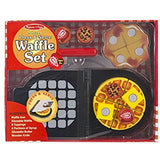 Melissa & Doug Bundle Includes 2 Items Press and Serve Wooden Waffle Set (23 pcs) - Play Food and Kitchen Accessories 11-Piece Brew and Serve Wooden Coffee Maker Set