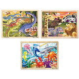 Melissa & Doug 24 Piece Wooden Jigsaw Puzzle Dinosaur, Safari & Ocean Puzzle (3 Pack)