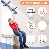 Gym1 - 6 Piece Indoor Doorway Gym Set for Kids - Indoor Swing for Kids Includes Kids Swing Chair, Rings, Hanging Trapeze, Ladder, Swinging Rope & Pullup Bar - Sensory Swing Set Accessory Playground