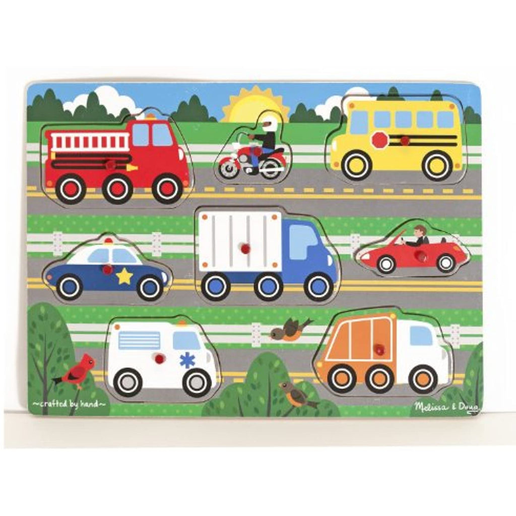 Melissa & Doug Land Vehicles Theme Peg Puzzle + Free Scratch Art Mini-Pad Bundle [90513]