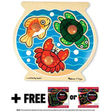Melissa & Doug Deluxe Fish Bowl Jumbo Knob Puzzle+ Free Scratch Art Mini-Pad Bundle [20565]