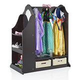 Guidecraft Dress Up Vanity  Espresso: Dramatic Play Storage Center with Mirror for Toddlers, Kids Armoire, Dresser with Fabric Storage Bins