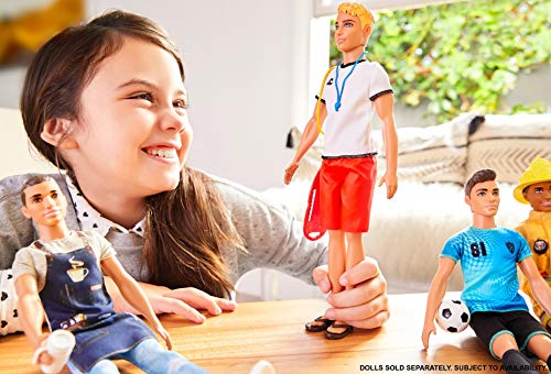 Ken Lifeguard Doll, Blonde, Wearing T-Shirt, Red Swim Trunks and Flip-Flops