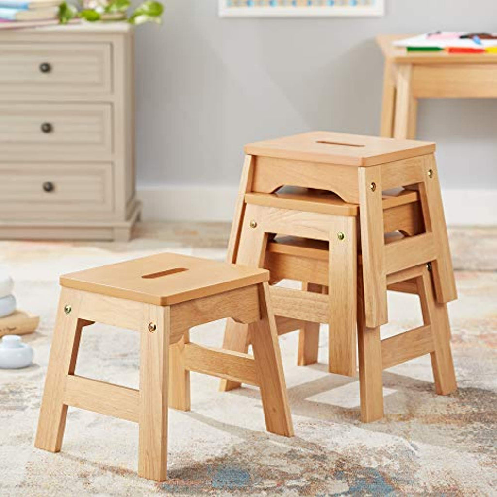 Melissa & Doug Wooden Stools - Set of 4 Stackable, 11-Inch-Tall - Natural