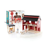 Guidecraft Big Wooden Red Barn With Play Characters and Animals Play Figures