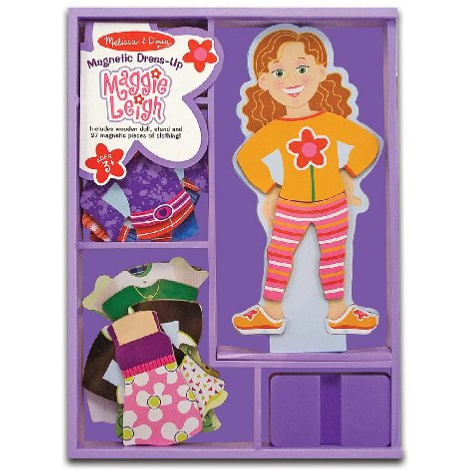 Melissa & Doug Maggie Leigh - Magnetic Dress Up Wooden Doll & Stand & 1 Scratch Art Mini-Pad Bundle (03552)