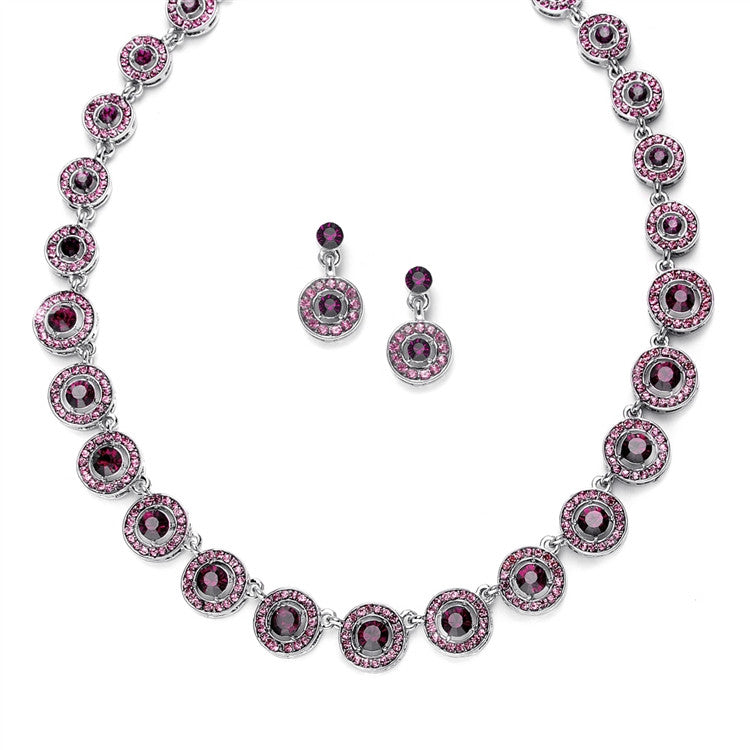 Amethyst Austrian Crystal Circles Necklace & Earrings Set 536S-DA