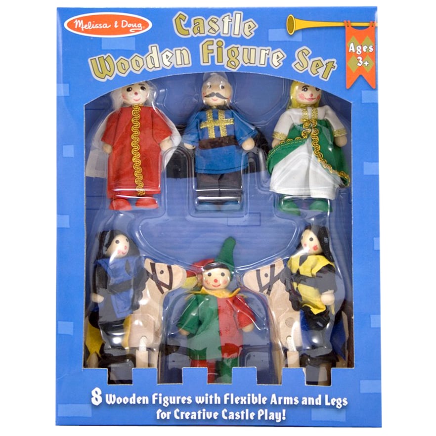 Melissa & Doug Castle Poseable Wooden Doll Set (8pc) for Castle and Dollhouse (3-4 inches each)