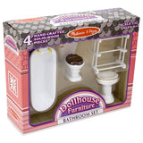 Melissa & Doug Classic Wooden Dollhouse Bathroom Furniture (4pc) - Tub, Sink, Toilet, Towel Rack