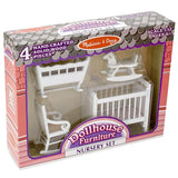 Melissa & Doug Classic Wooden Dollhouse Nursery Furniture (4pc) - Crib, Basinette, Rocker, Rocking Horse
