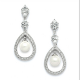Mariell CZ Wedding Clip Earrings with Caged Pearl