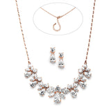 Multi Pear Shaped CZ Necklace Set with in Rose Gold with Delicate Chain 578S-RG