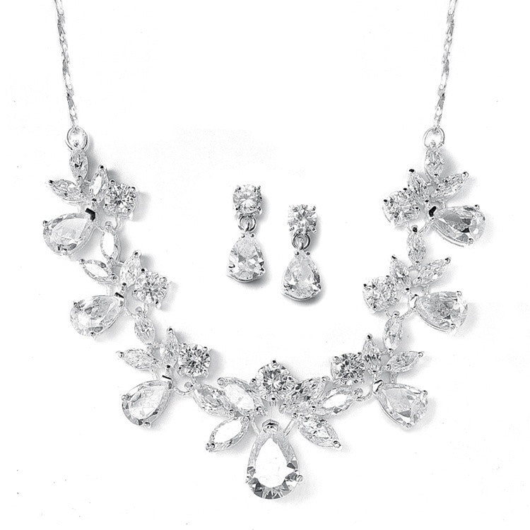 Multi pear shaped CZ Necklace Set with delicate Chain 578S