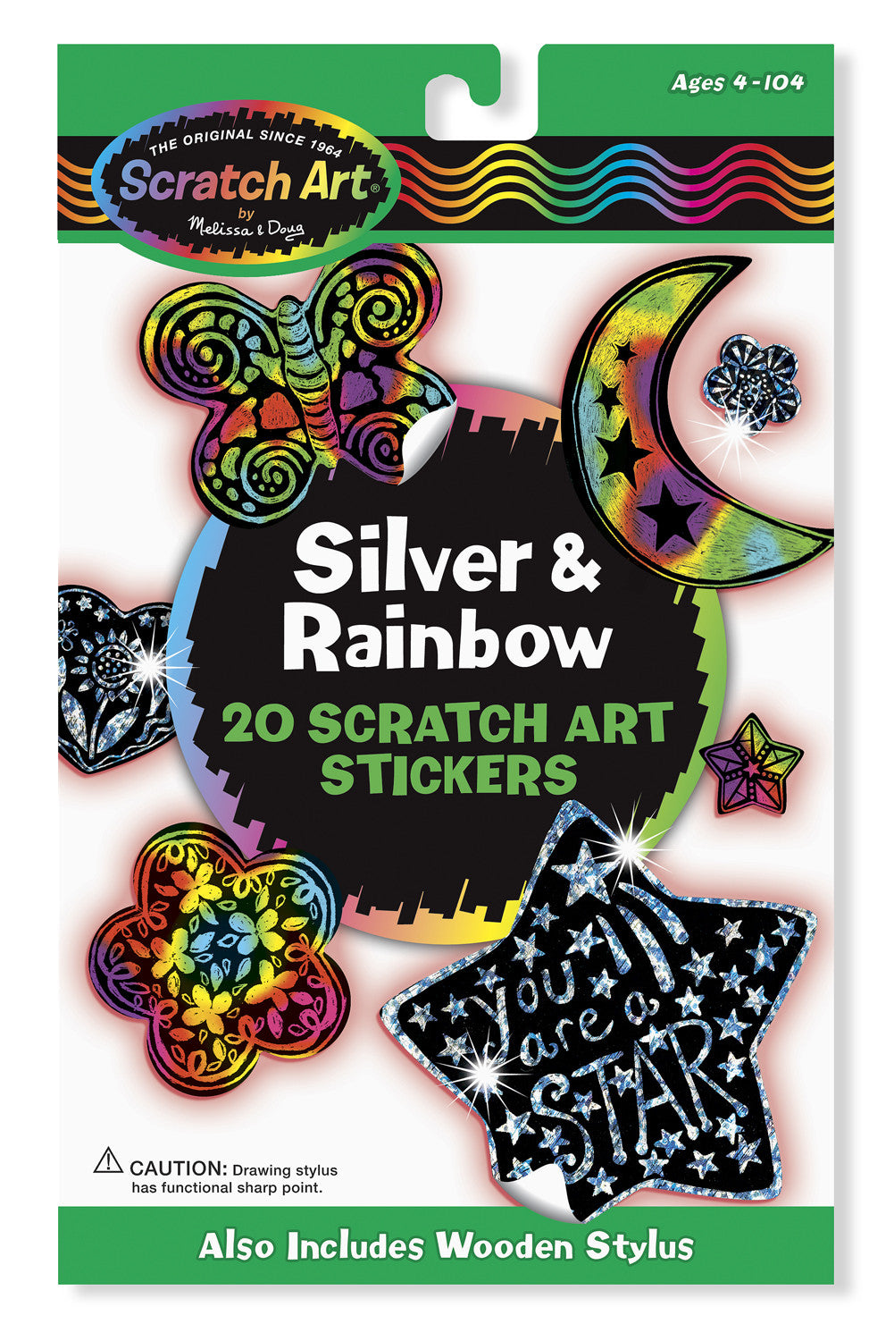 Melissa & Doug Silver & Rainbow Scratch Art Stickers (3292)