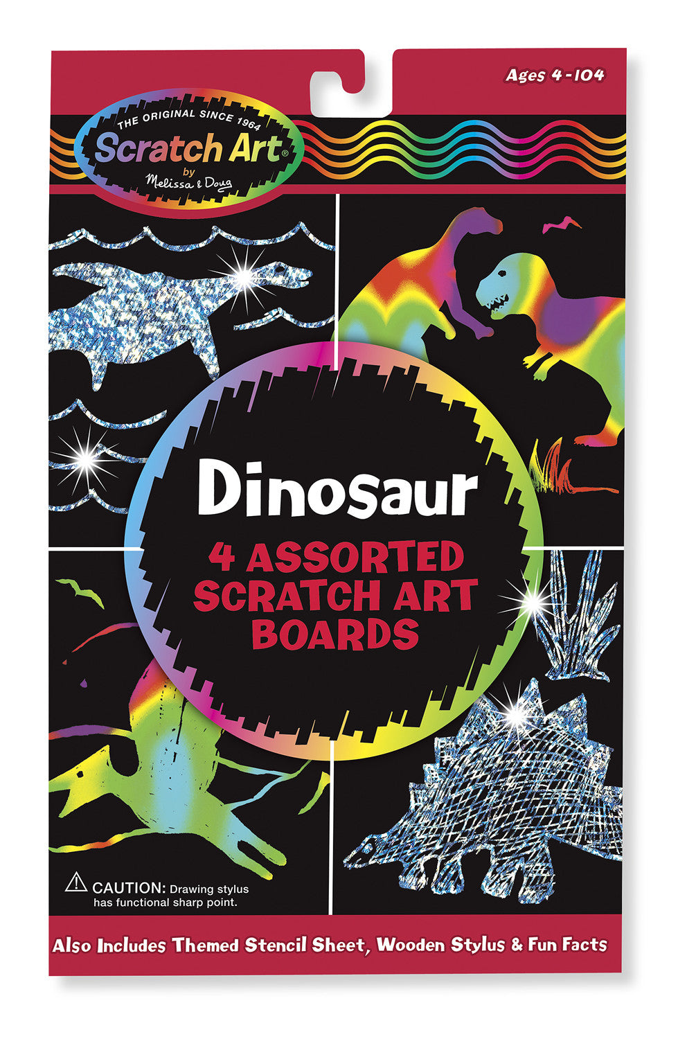 Melissa & Doug Scratch Art Activity Kit: Dinosaurs - 4 Holographic Boards