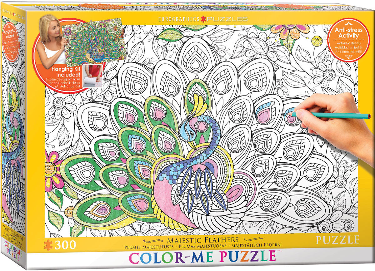EuroGraphics Puzzles Majestic Feathers (Peacock) / Color Me Puzzle - 300pc