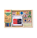 Melissa & Doug Wooden Classroom Stamp Set With 10 Stamps, 5 Colored Pencils, 4 Sticker Sheets, and 2-Colored Stamp Pad