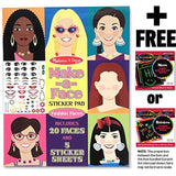 Melissa & Doug Fashion Faces: Make-A-Face Sticker Pad & 1 Scratch Art Mini-Pad Bundle (04195)