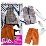 Barbie Clothes: 1 Outfit for Ken Doll Includes Pattern Track Jacket, Orange Shorts and Sandals, Gift for 3 to 8 Year Olds